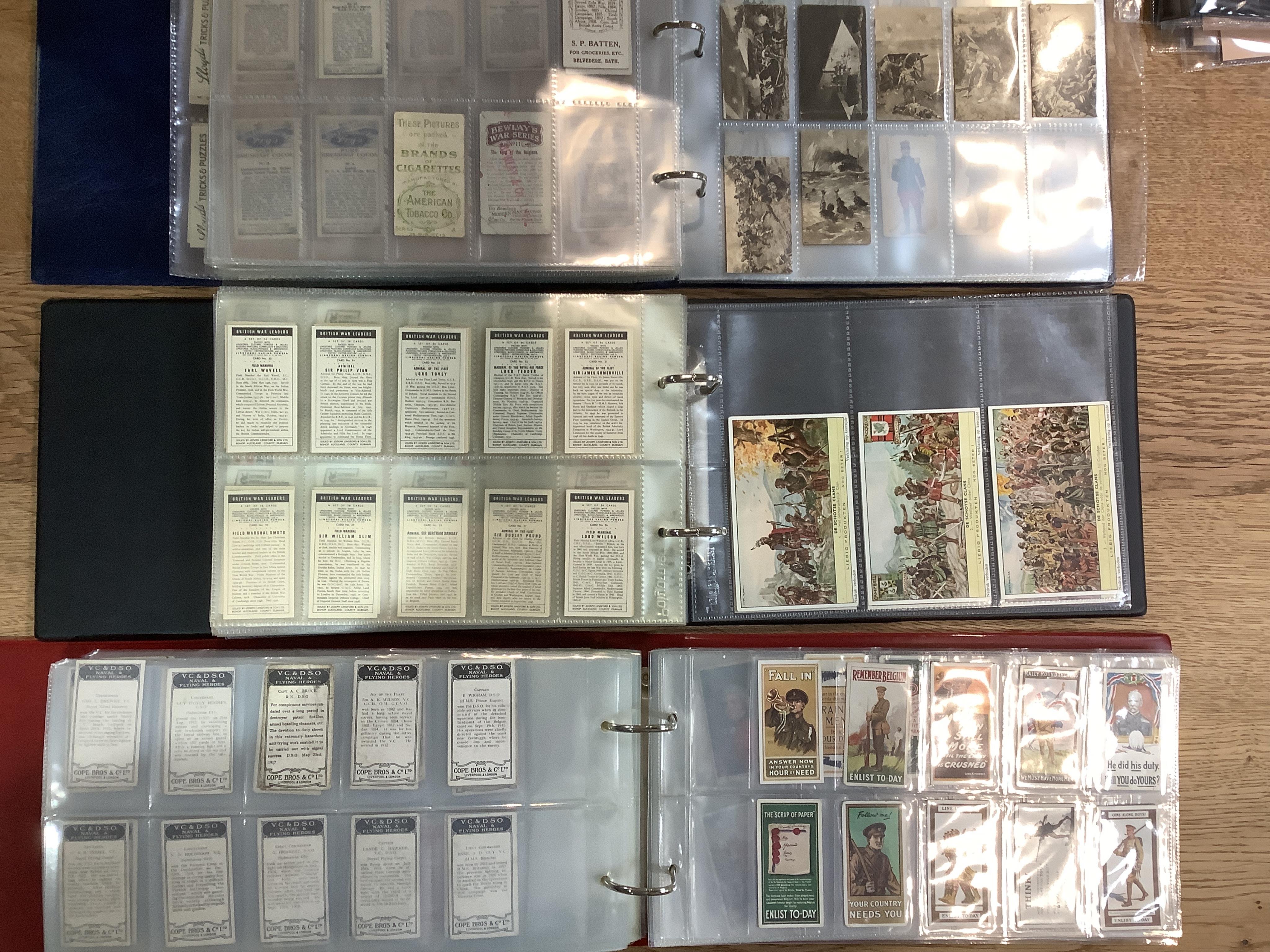 Six albums of assorted cigarette cards; Military Uniform, Medals, Heroes, Magic tricks and Coins. Condition - overall good